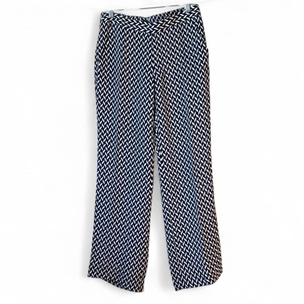 Theory Mitrana Blue & White Chevron Print Silk Trouser Pants size 6